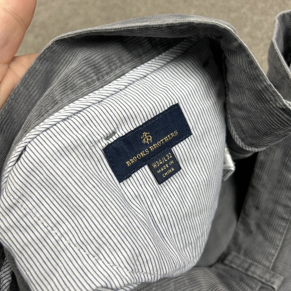 Brooks Brothers Pants Mens 34 x 32 Gray Corduroy 5 Pocket Chino Casual Stretch
